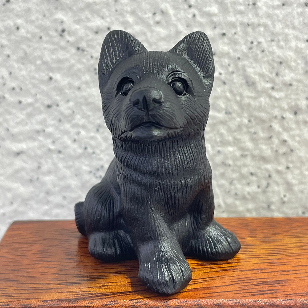 Natural Black Obsidian Dog Carving | Crystal Animal Totem