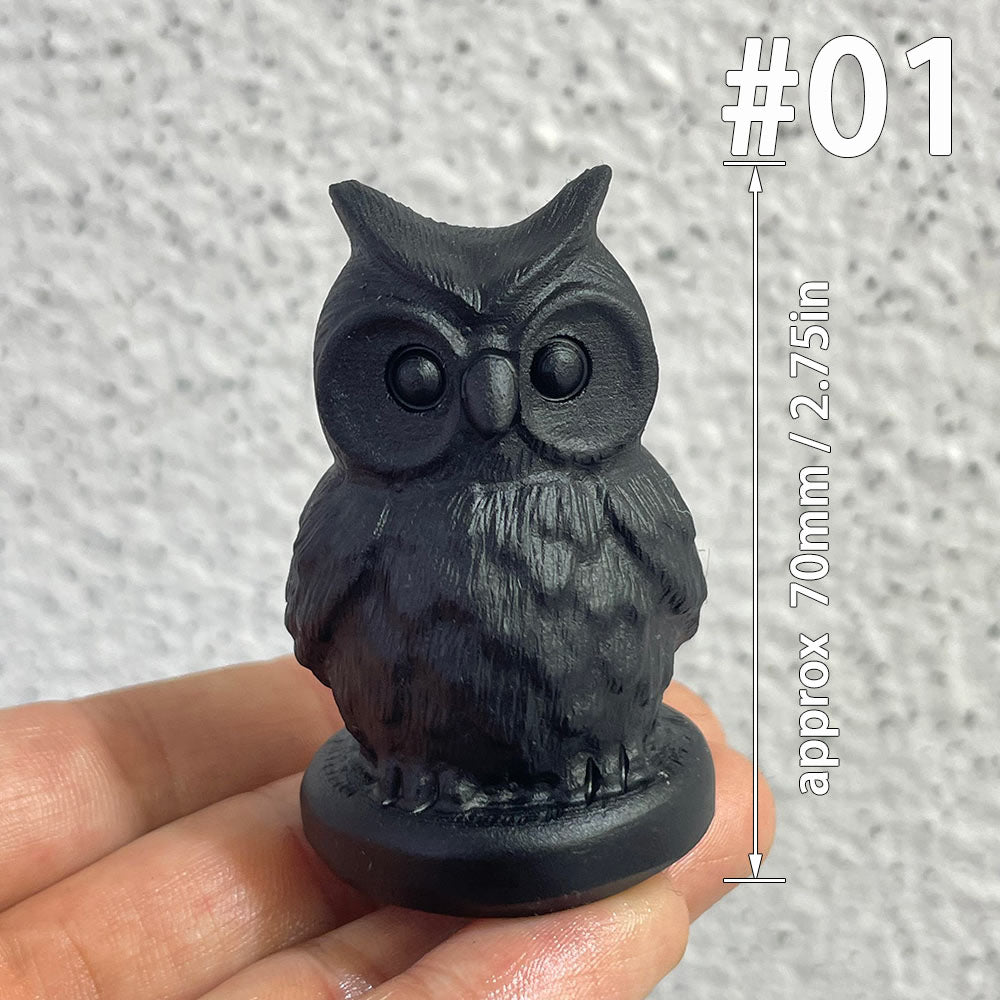 Natural Black Obsidian Owl Carving | Crystal Animal Totem