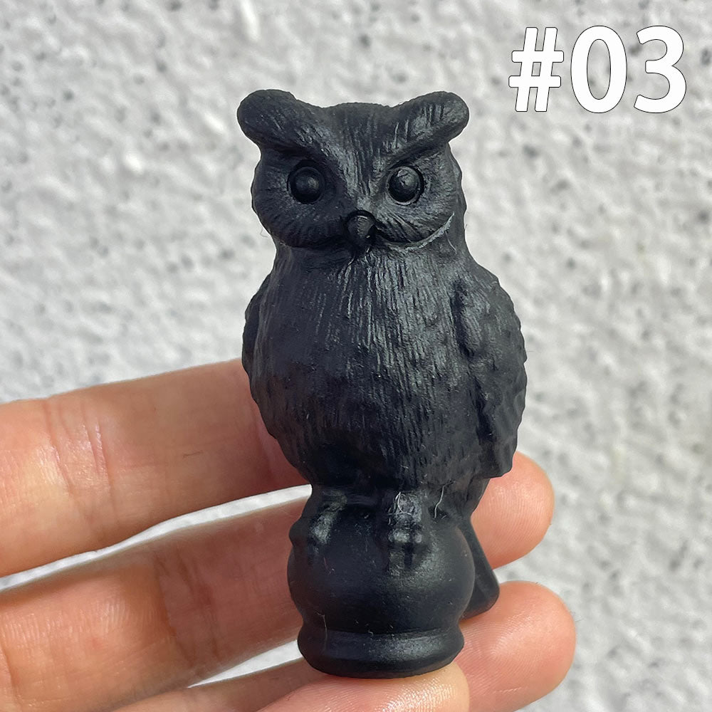 Natural Black Obsidian Owl Carving | Crystal Animal Totem