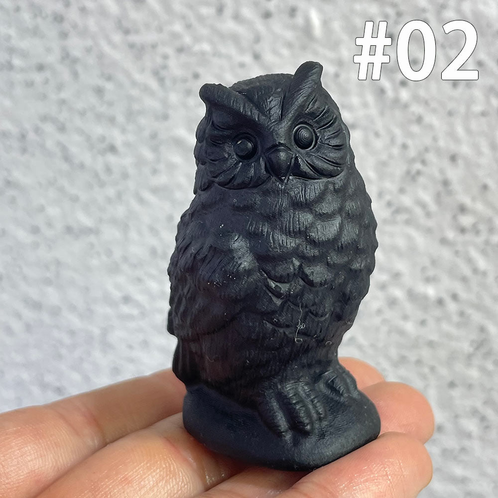Natural Black Obsidian Owl Carving | Crystal Animal Totem
