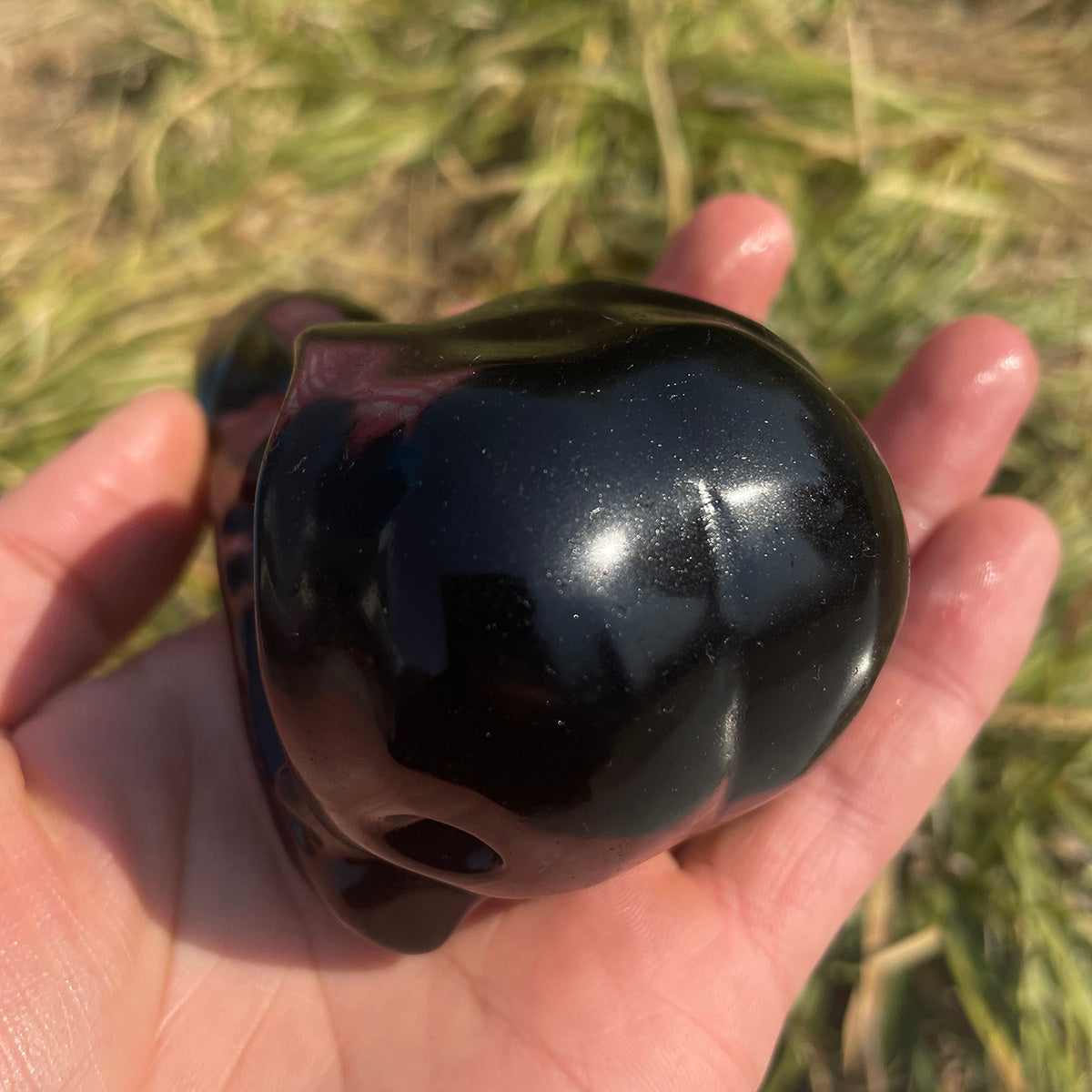 Hand-Carved Black Obsidian Raven Skull | Natural Crystal Protection Stone