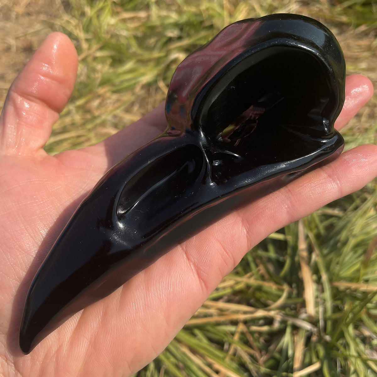 Hand-Carved Black Obsidian Raven Skull | Natural Crystal Protection Stone