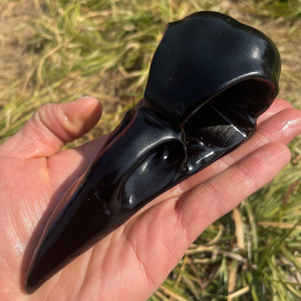 Hand-Carved Black Obsidian Raven Skull | Natural Crystal Protection Stone