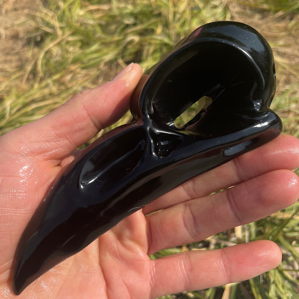 Hand-Carved Black Obsidian Raven Skull | Natural Crystal Protection Stone