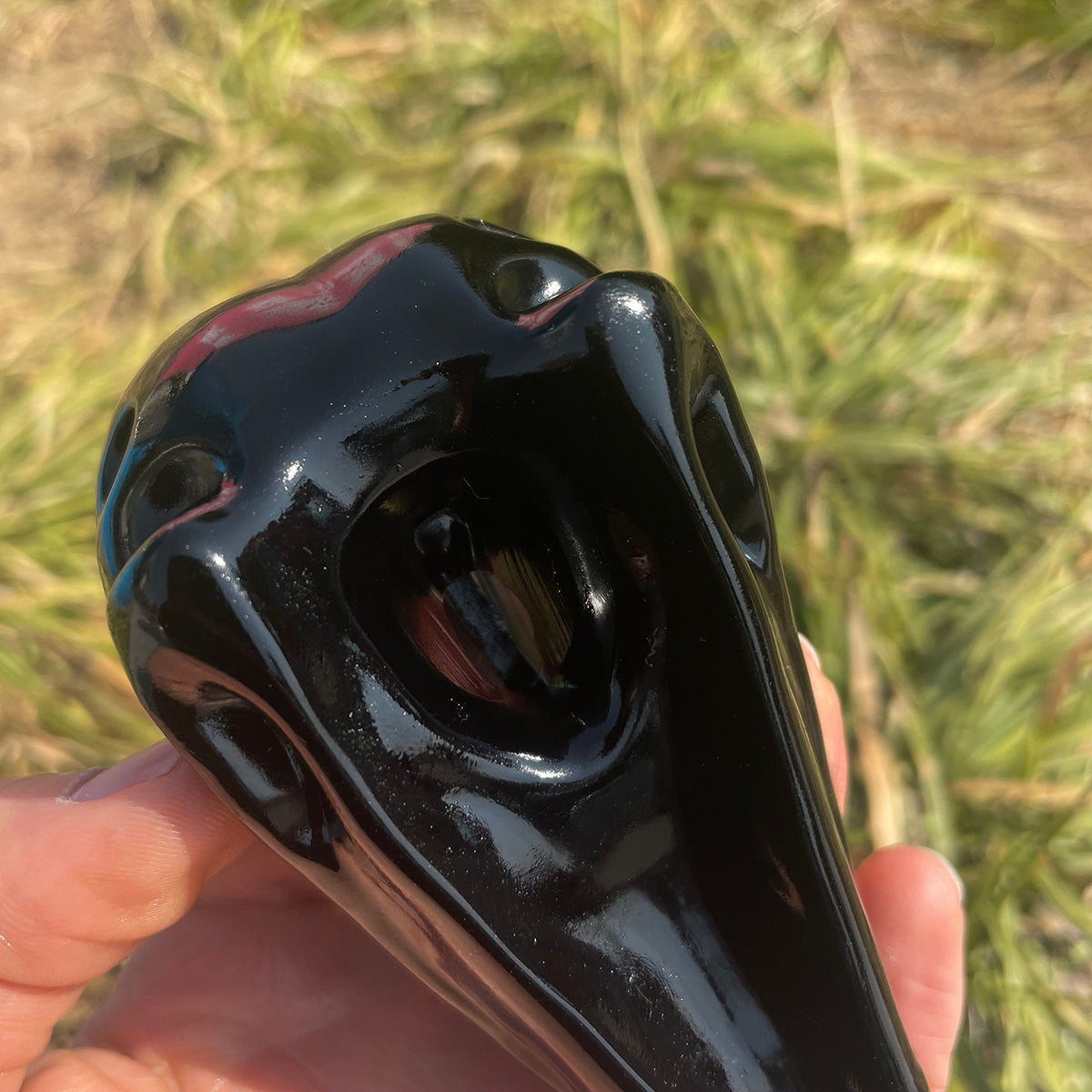 Hand-Carved Black Obsidian Raven Skull | Natural Crystal Protection Stone