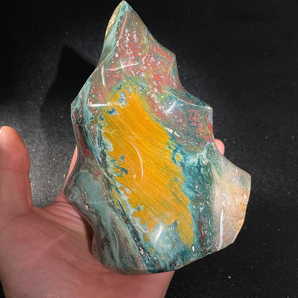 Natural Ocean Jasper Flame Specimen - Bold Yellow & Green Swirls