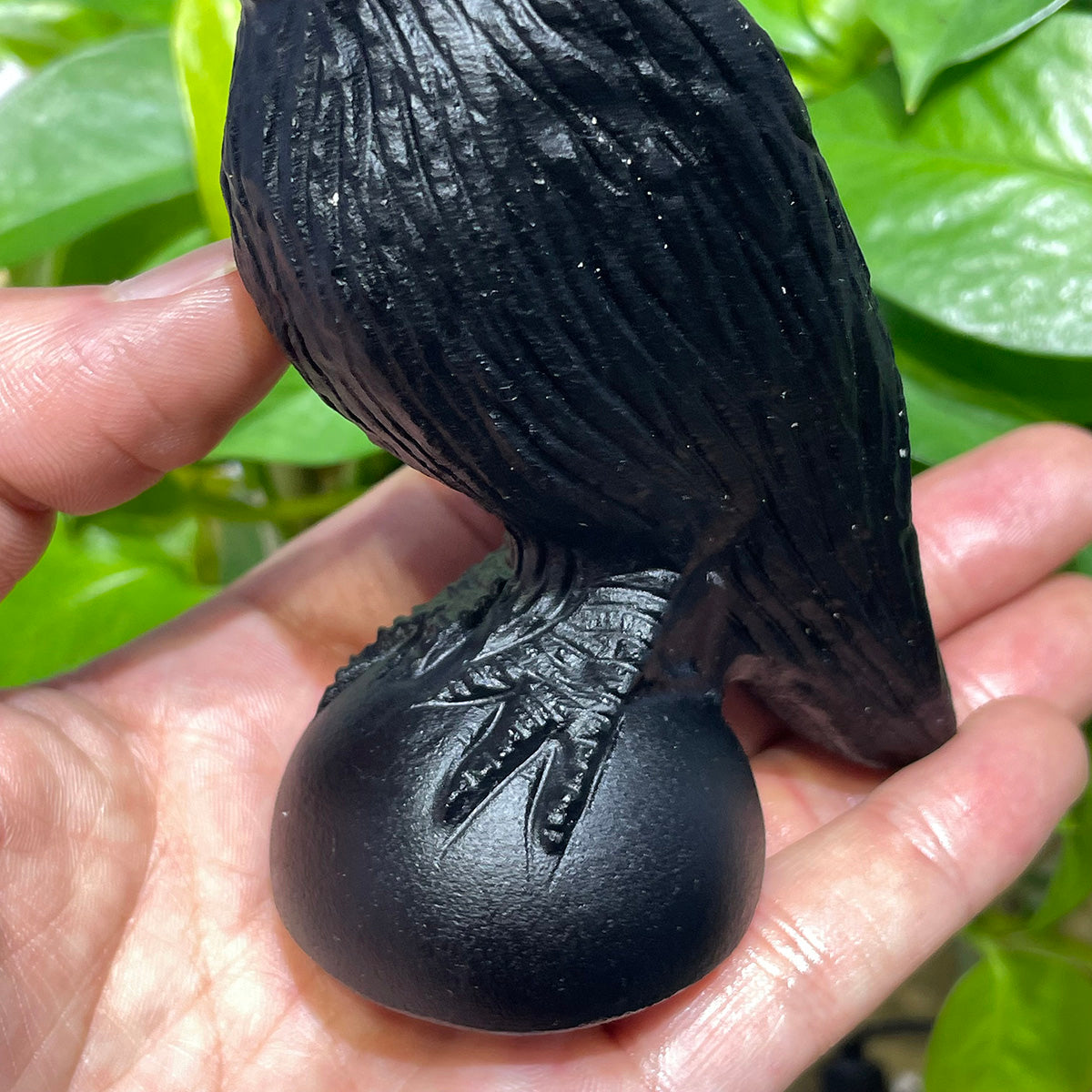 Black Obsidian Raven Statues Real Crystal Crow Figurine
