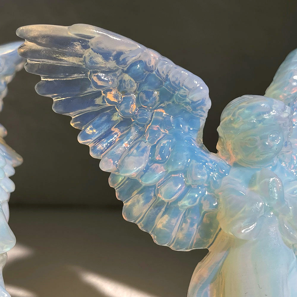 Wholesale Opalite Guardian Angel Figurine - Hand-Carved Crystal Wings
