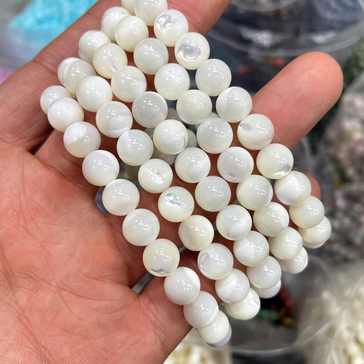 White Shell Stone Bead Bracelet 8mm