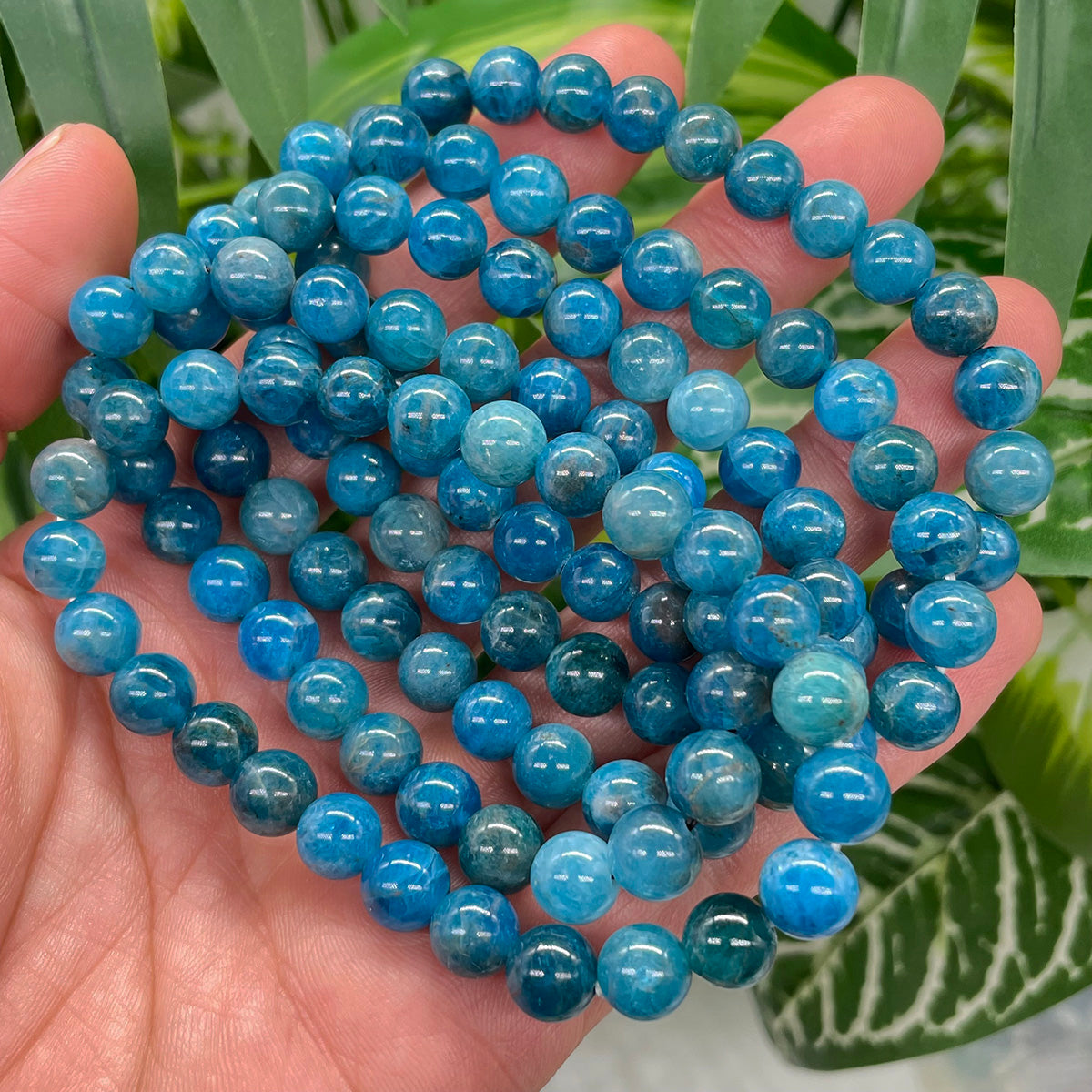 Blue Apatite Bead Bracelet Real Crystal