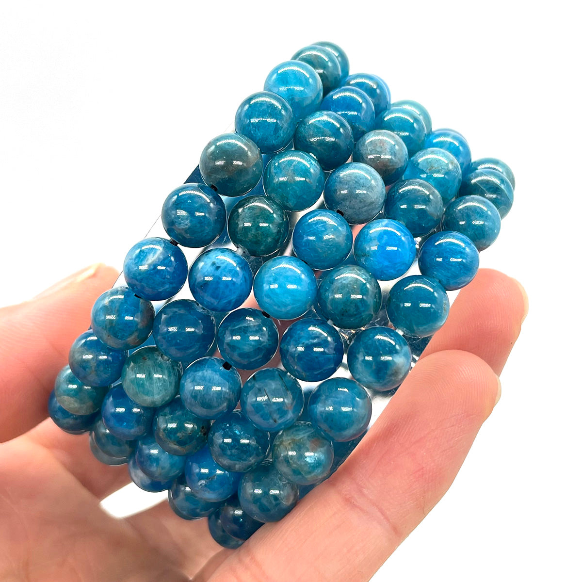Blue Apatite Bead Bracelet Real Crystal