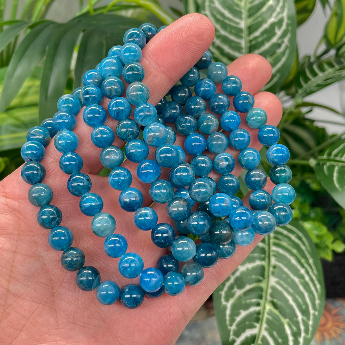 Blue Apatite Bead Bracelet Real Crystal