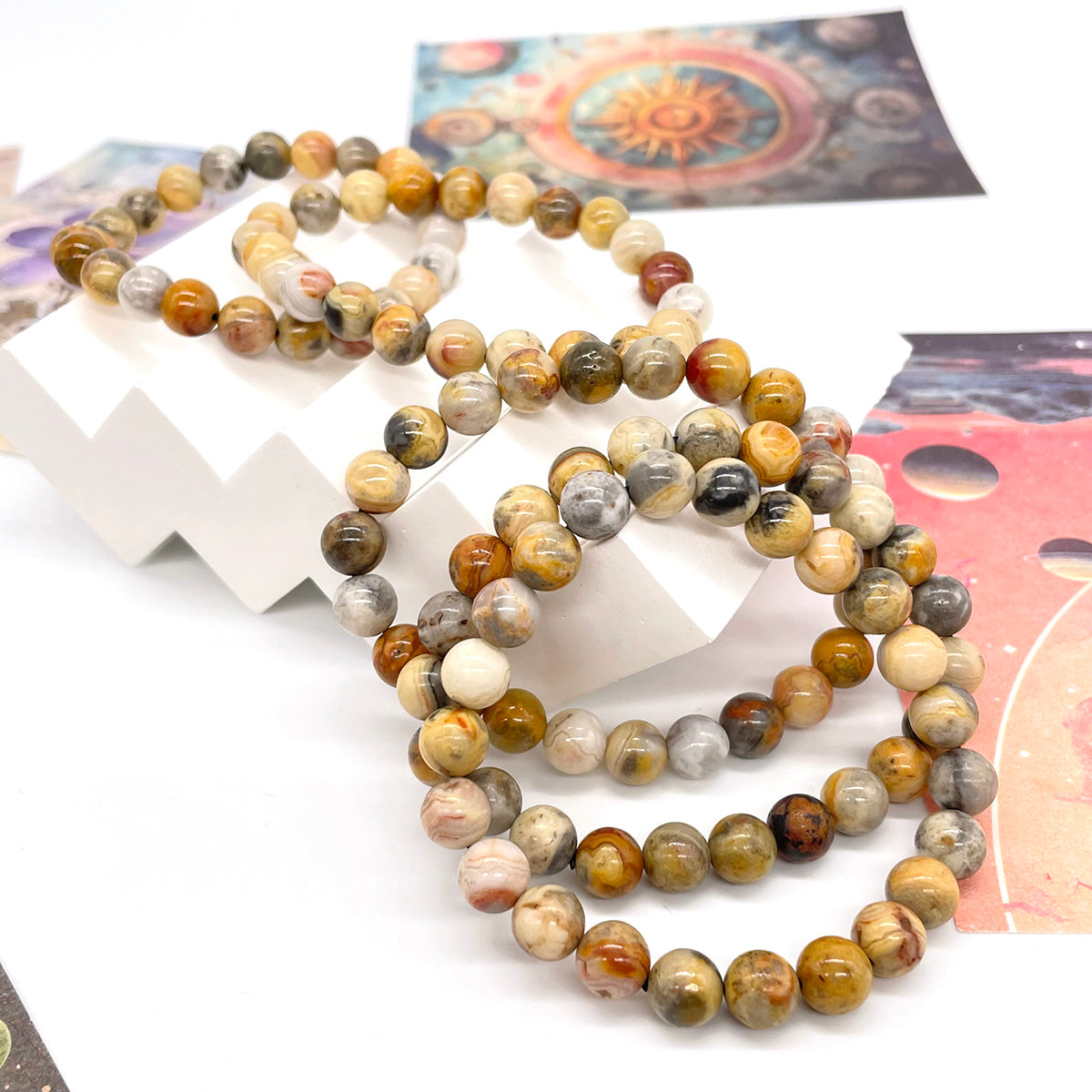 Crazy Lace Agate Bead Bracelet Healing Stones