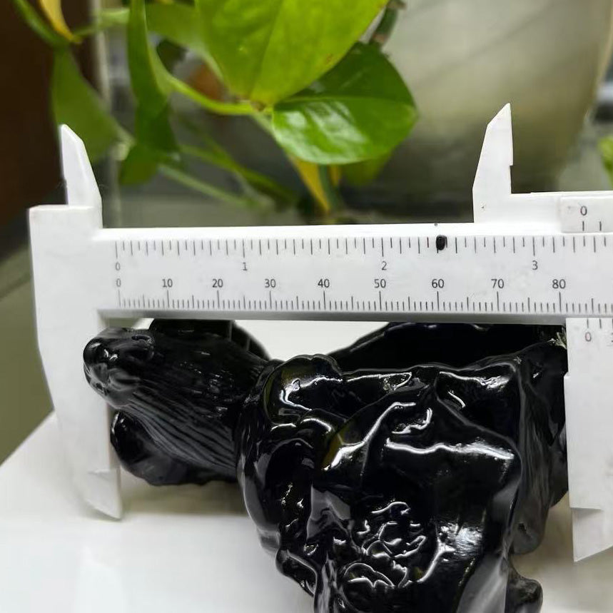 Obsidian Skull & Raven Figurine