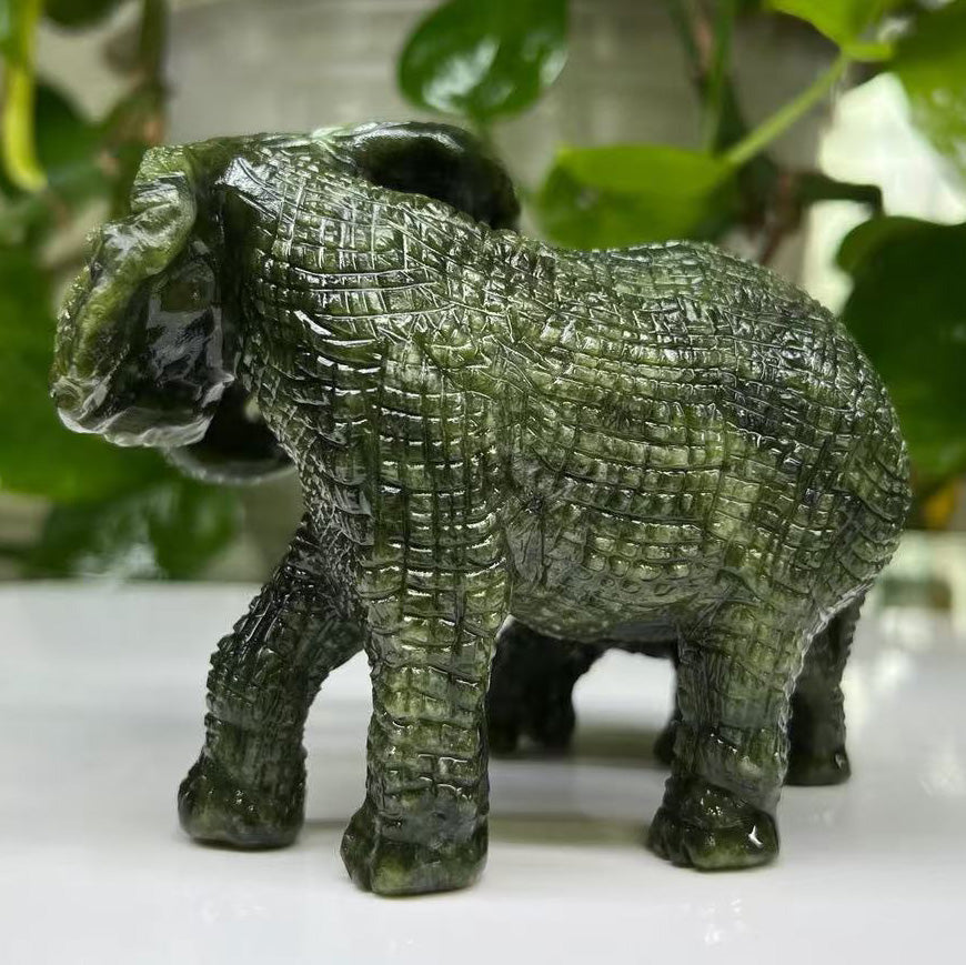 Hand-Carved Elephant Family in Serpentine or Yooperlite