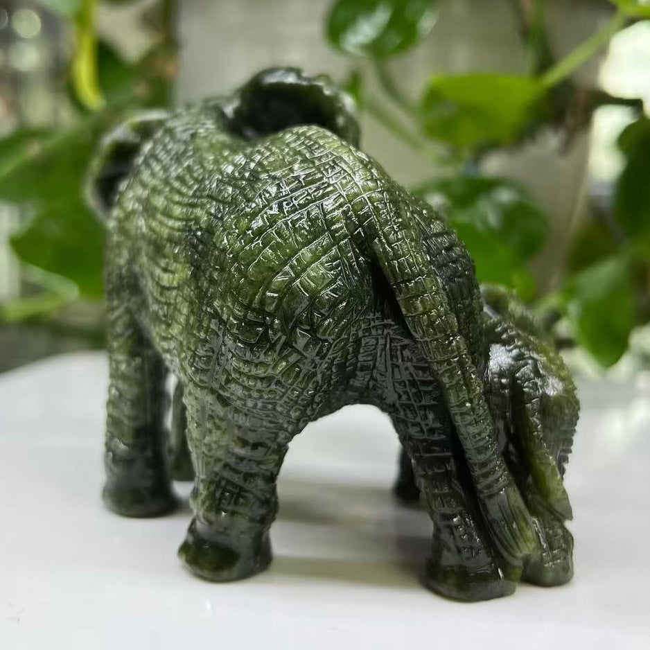 Hand-Carved Elephant Family in Serpentine or Yooperlite