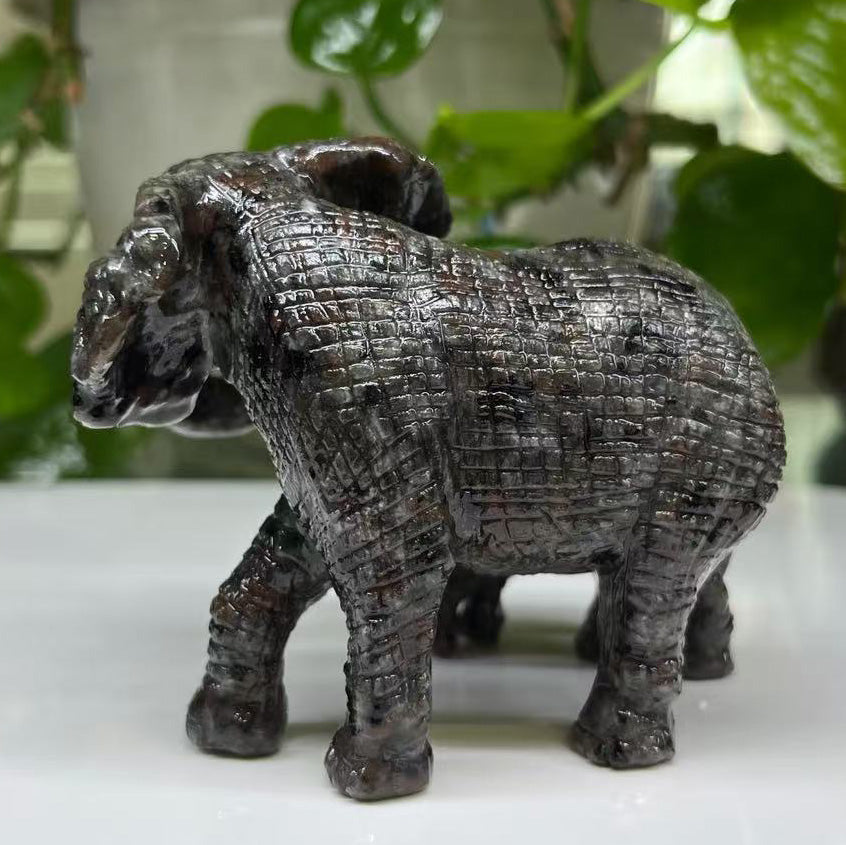 Hand-Carved Elephant Family in Serpentine or Yooperlite