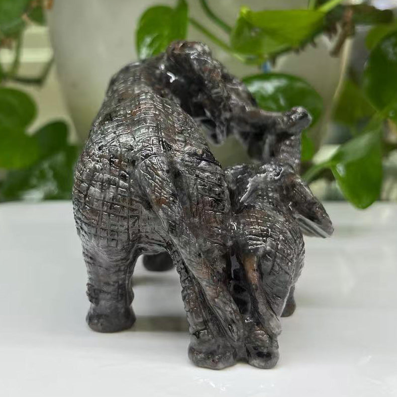 Hand-Carved Elephant Family in Serpentine or Yooperlite