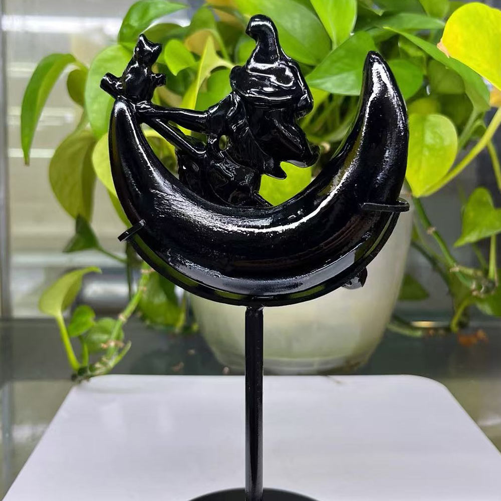 Witch on the Moon Crystal Statue - Choose Your Magical Stone