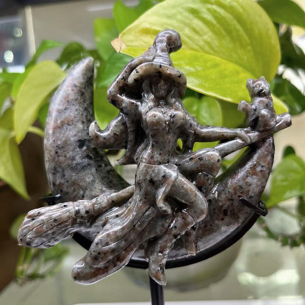 Witch on the Moon Crystal Statue - Choose Your Magical Stone