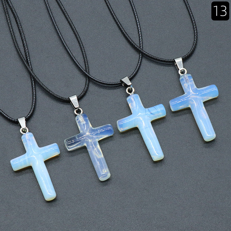 Natural Crystal Cross Pendant Necklace | A Symbol of Faith & Energy