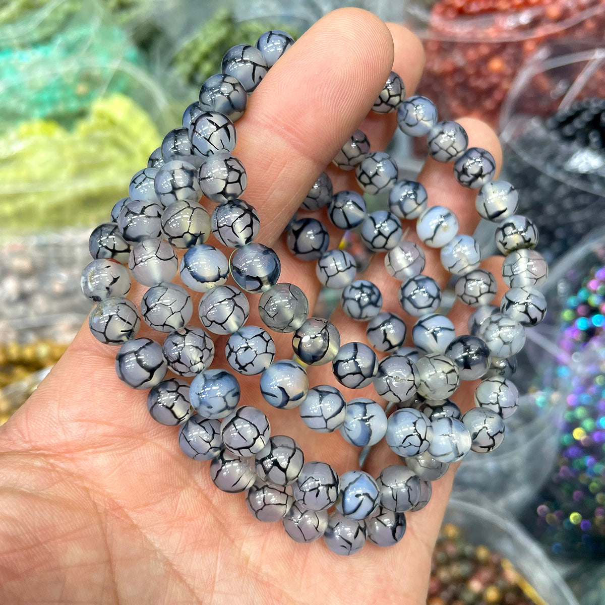 Dragon Vein Agate Bead Bracelet