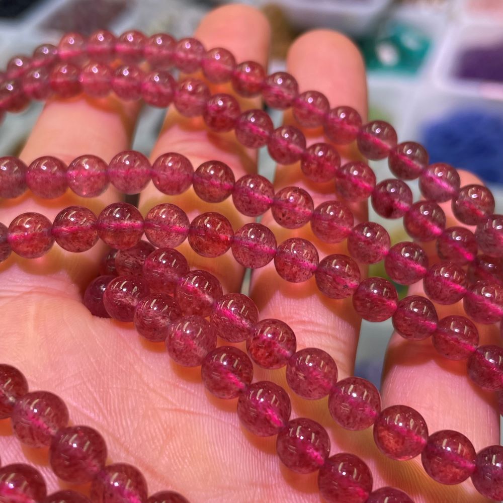 Strawberry Quartz Bracelet 6mm 3circles