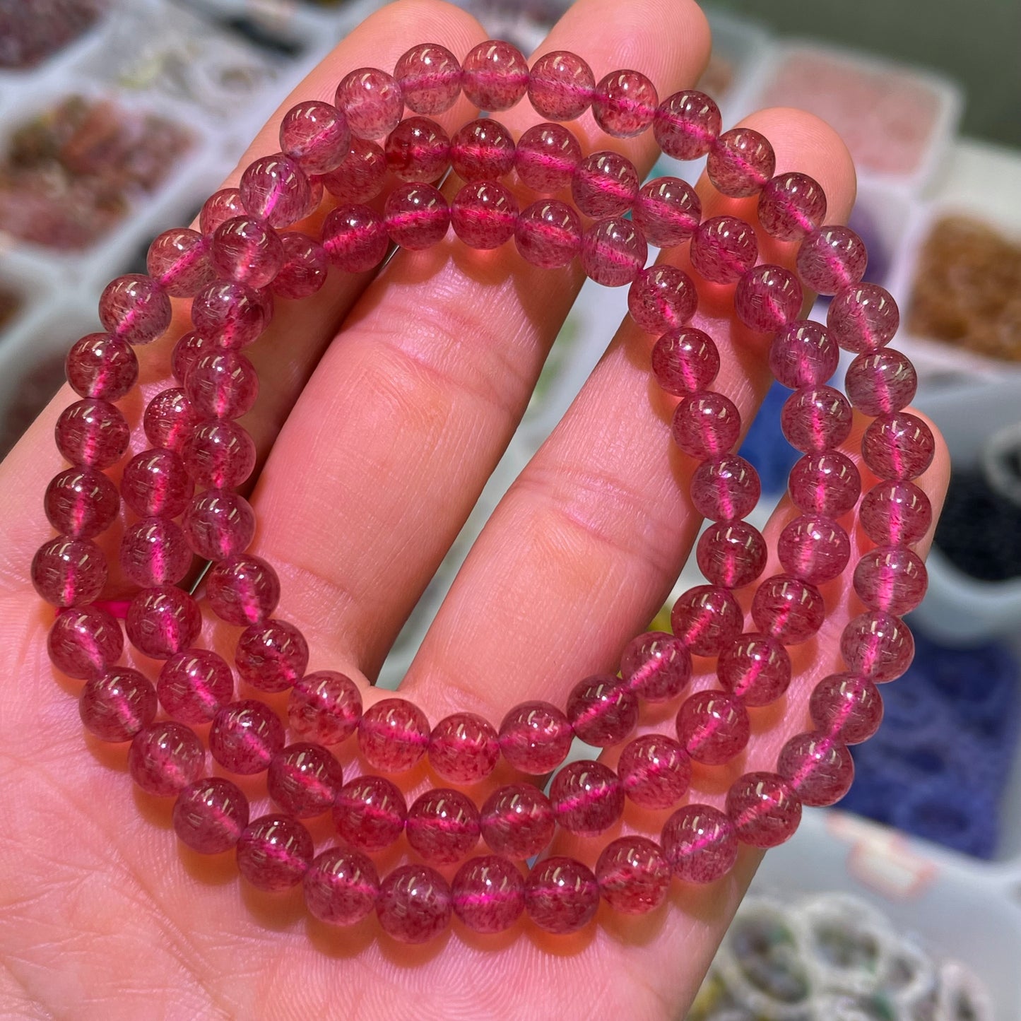 Strawberry Quartz Bracelet 6mm 3circles