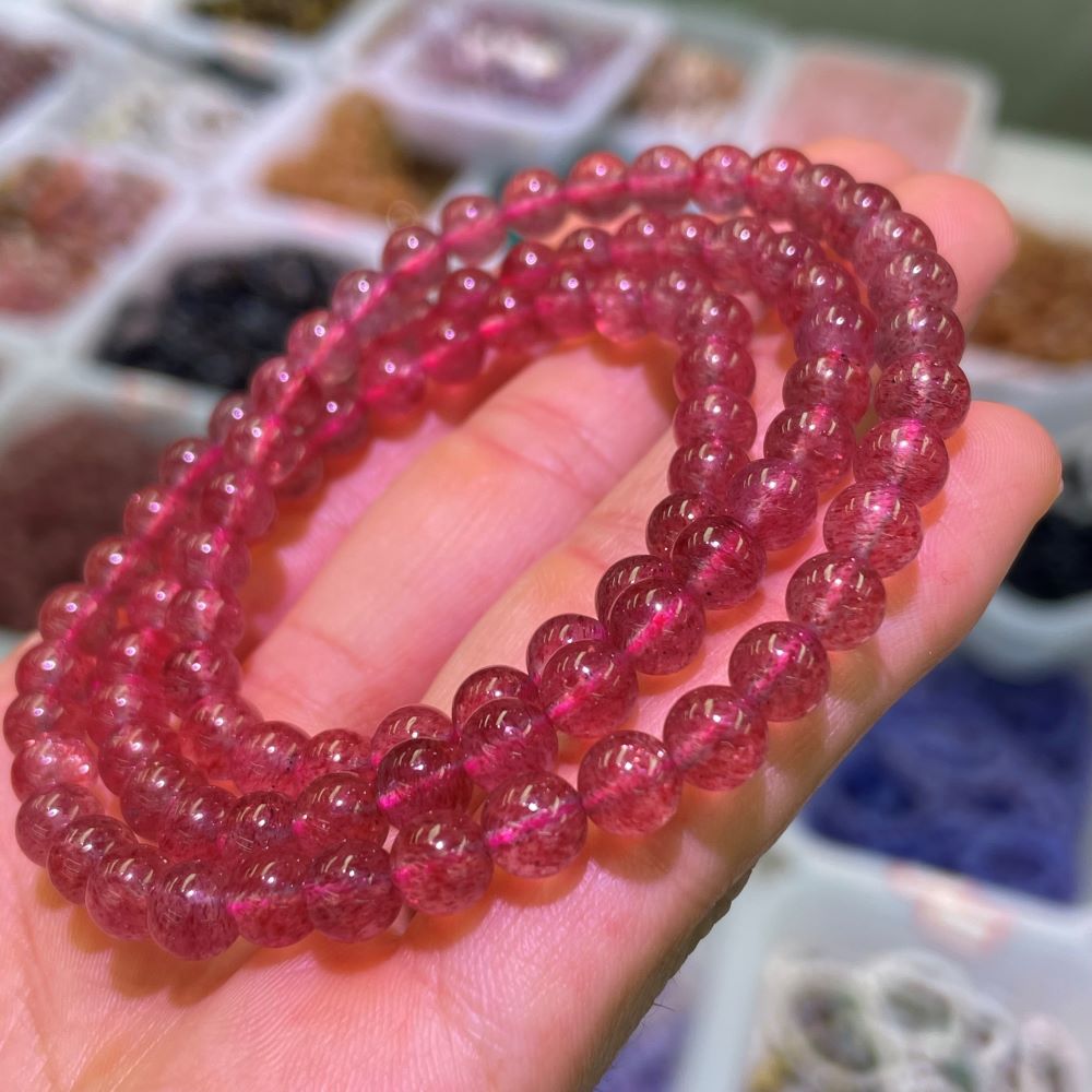 Strawberry Quartz Bracelet 6mm 3circles