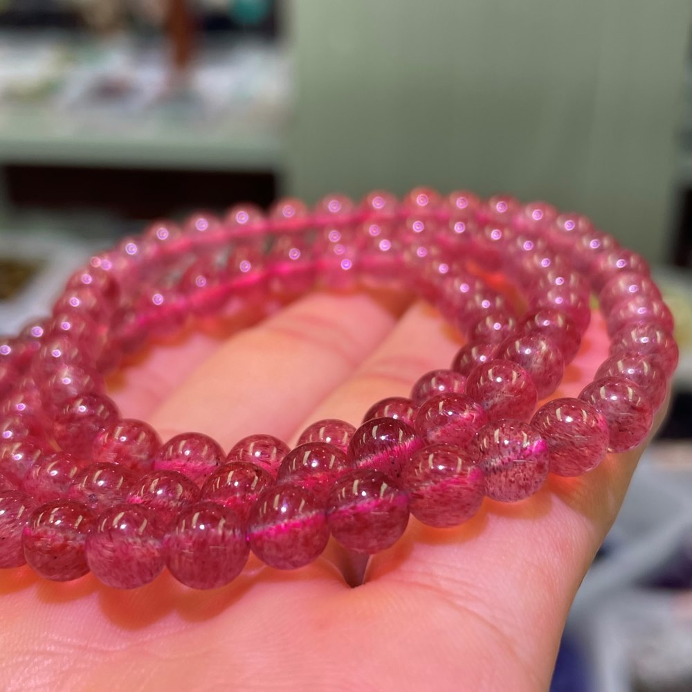 Strawberry Quartz Bracelet 6mm 3circles