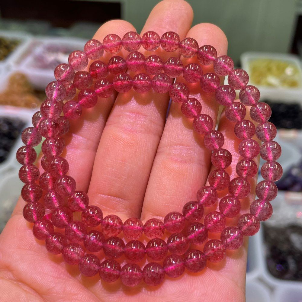 Strawberry Quartz Bracelet 6mm 3circles