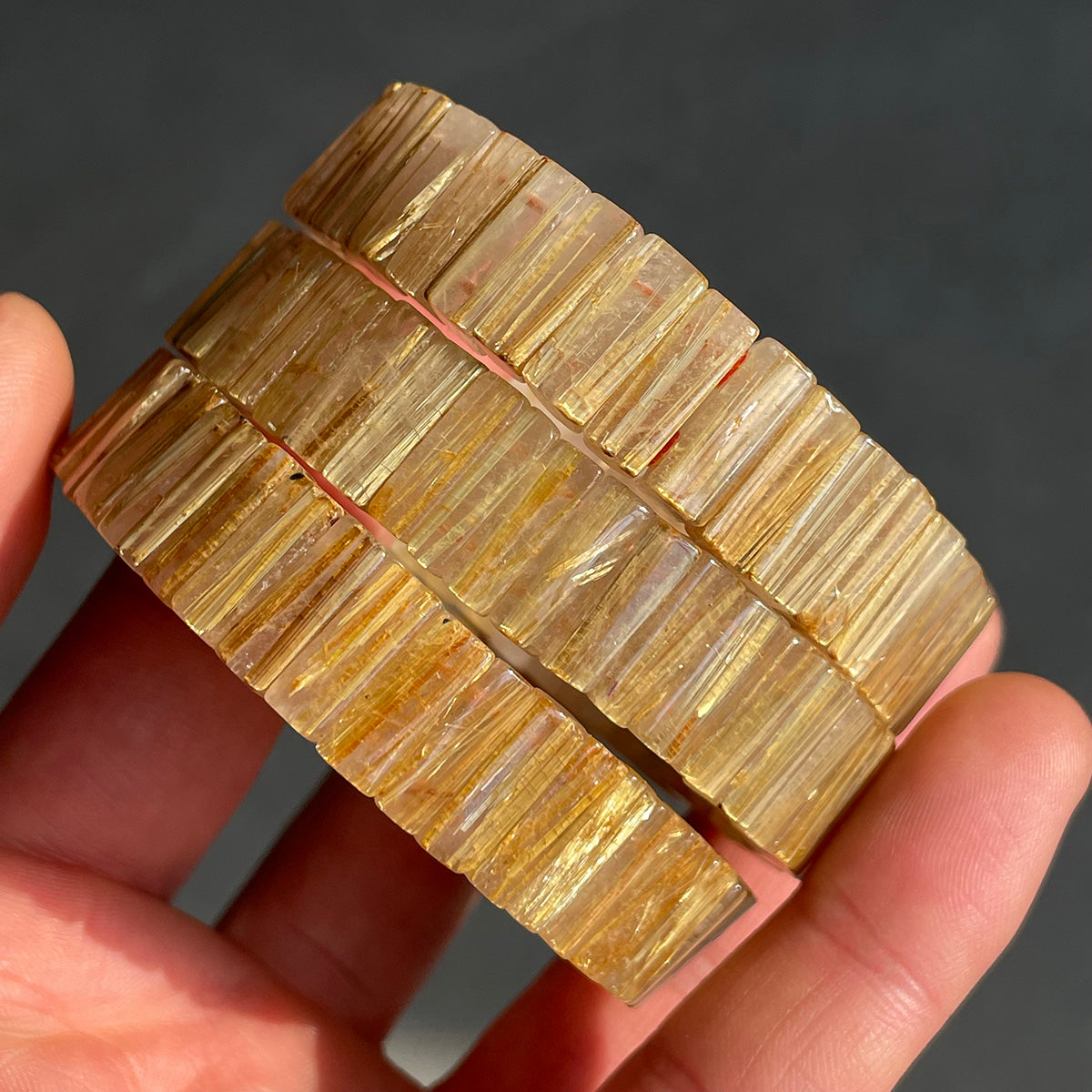 Golden Rutilated Quartz Bangle Bracelet Bead Rutile