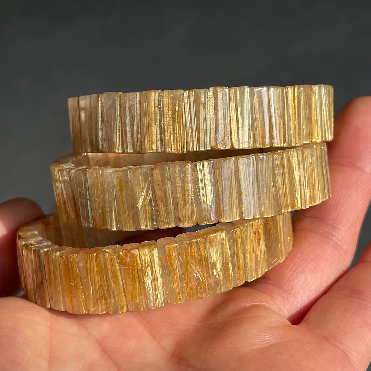 Golden Rutilated Quartz Bangle Bracelet Bead Rutile