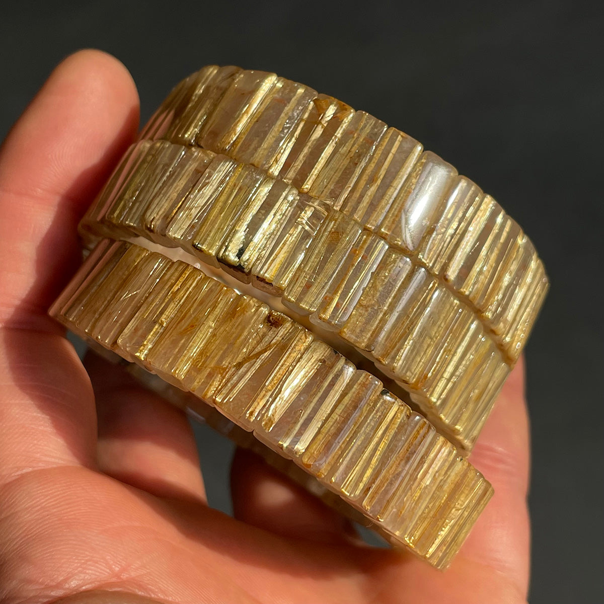 Golden Rutilated Quartz Bangle Bracelet Bead Rutile