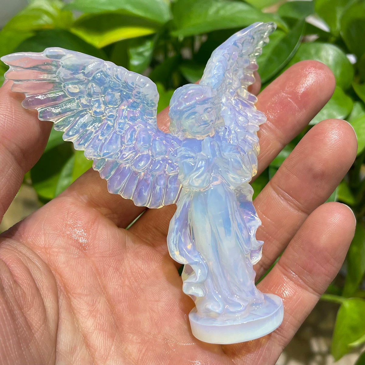 Opalite Angel Wing Crystal Handcraft Carved Figurine In Decor