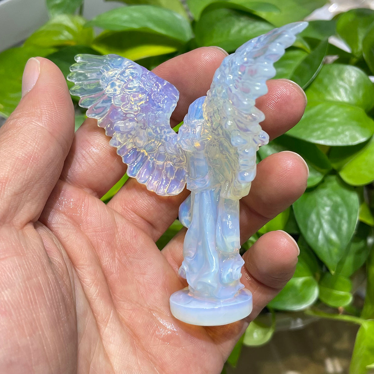 Opalite Angel Wing Crystal Handcraft Carved Figurine In Decor