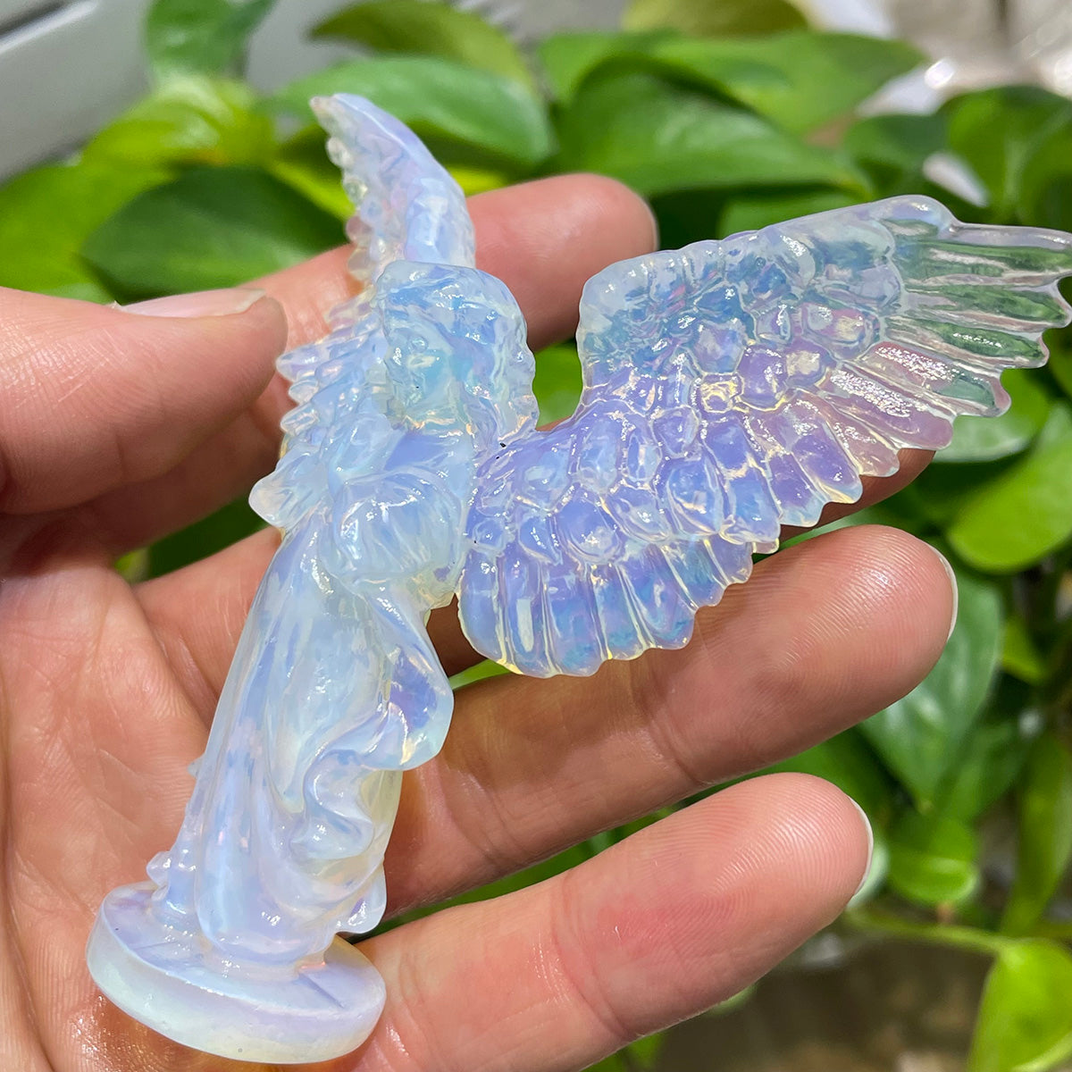 Opalite Angel Wing Crystal Handcraft Carved Figurine In Decor