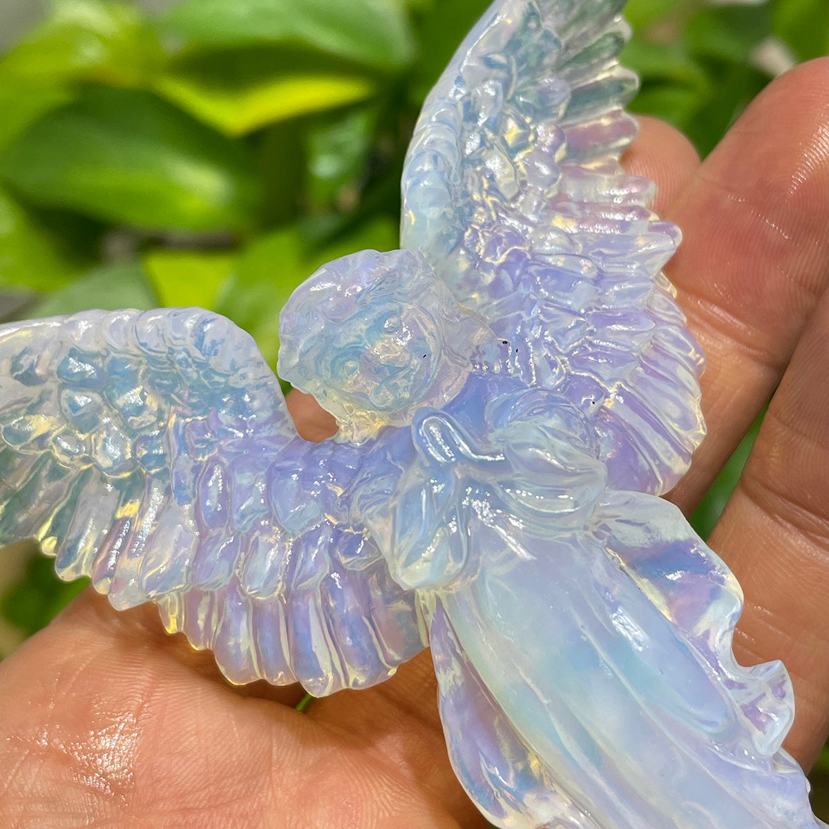 Opalite Angel Wing Crystal Handcraft Carved Figurine In Decor