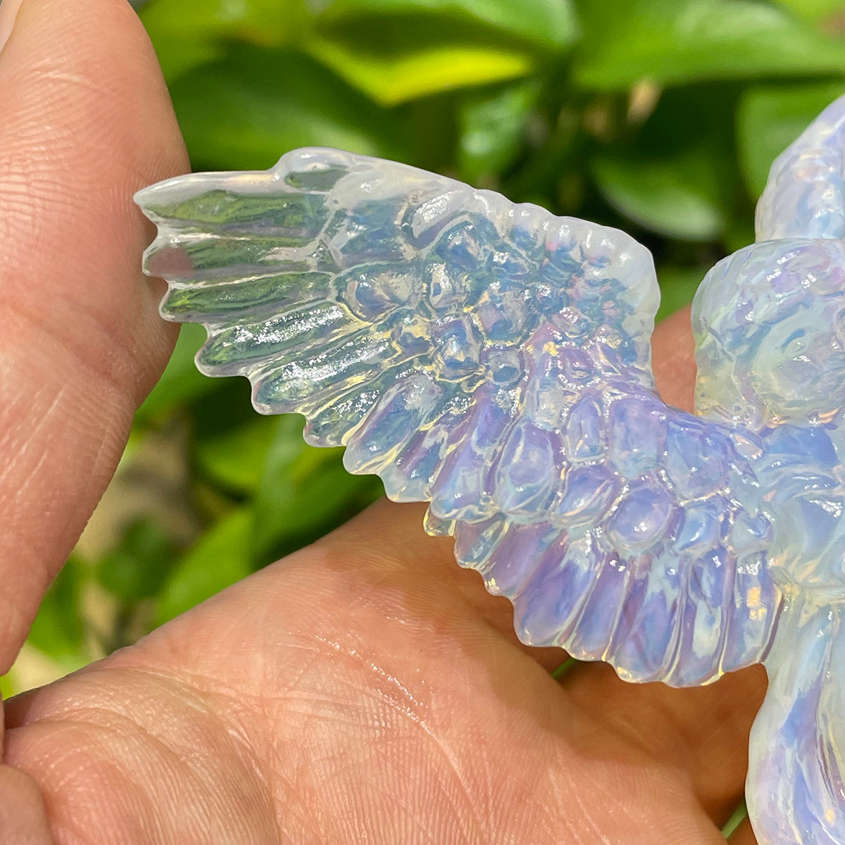 Opalite Angel Wing Crystal Handcraft Carved Figurine In Decor