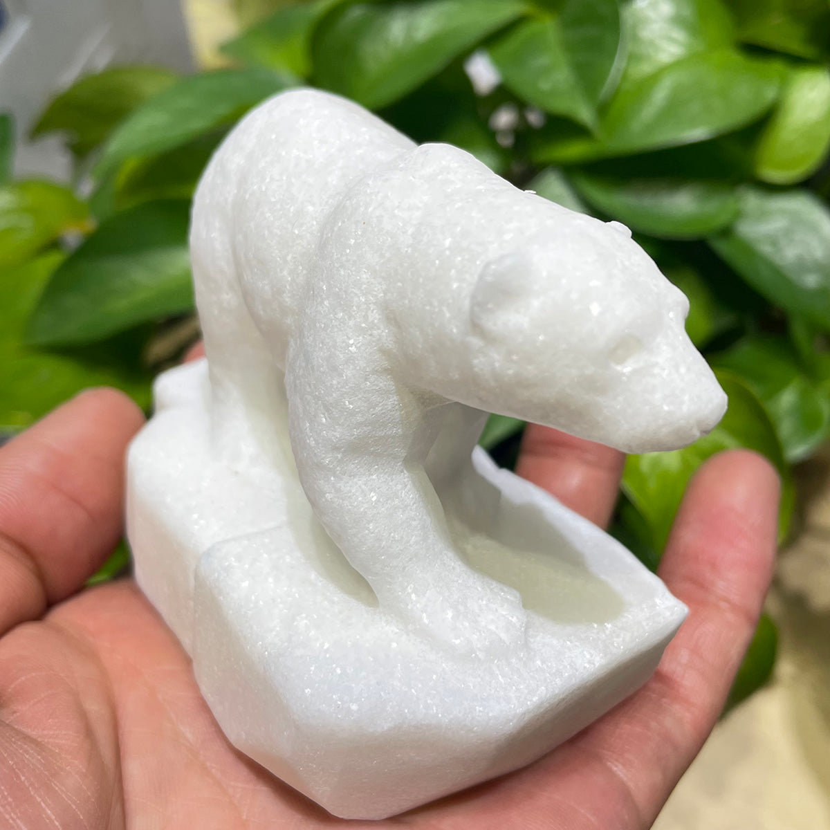 White Marble Polar Bear Natural Crystals Figurine in Decor Handcraft Healing Stone