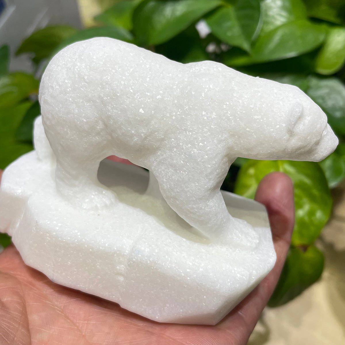 White Marble Polar Bear Natural Crystals Figurine in Decor Handcraft Healing Stone