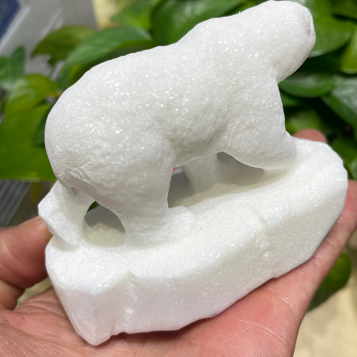 White Marble Polar Bear Natural Crystals Figurine in Decor Handcraft Healing Stone