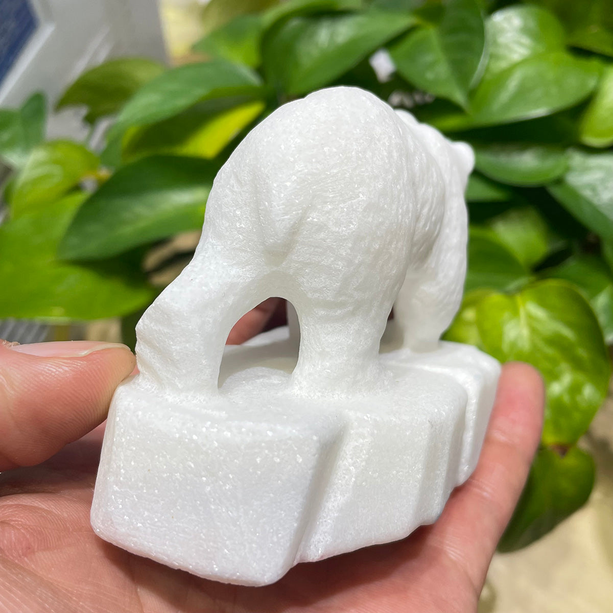 White Marble Polar Bear Natural Crystals Figurine in Decor Handcraft Healing Stone