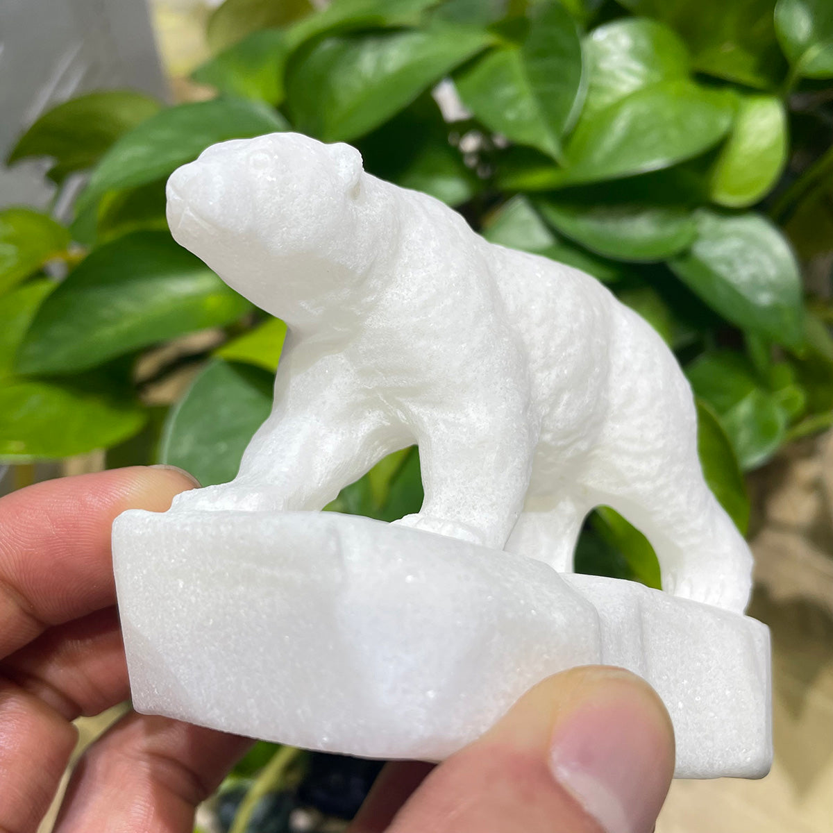 White Marble Polar Bear Natural Crystals Figurine in Decor Handcraft Healing Stone