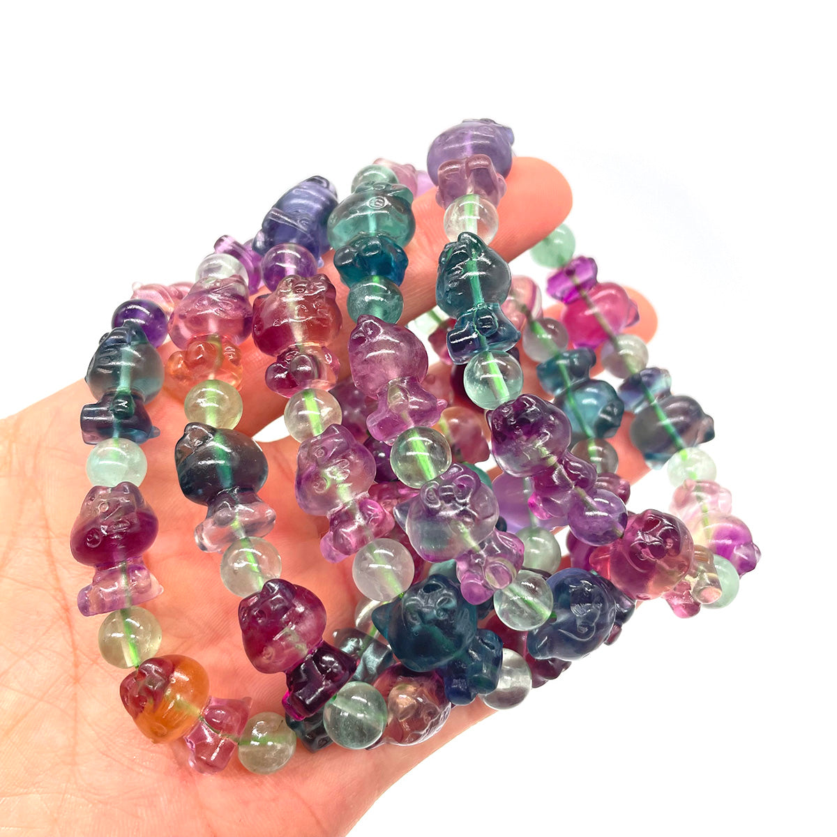 Fluorite Kitty Bead Bracelet Real Crystal Bracelet Healing Stones Bracelets For Women