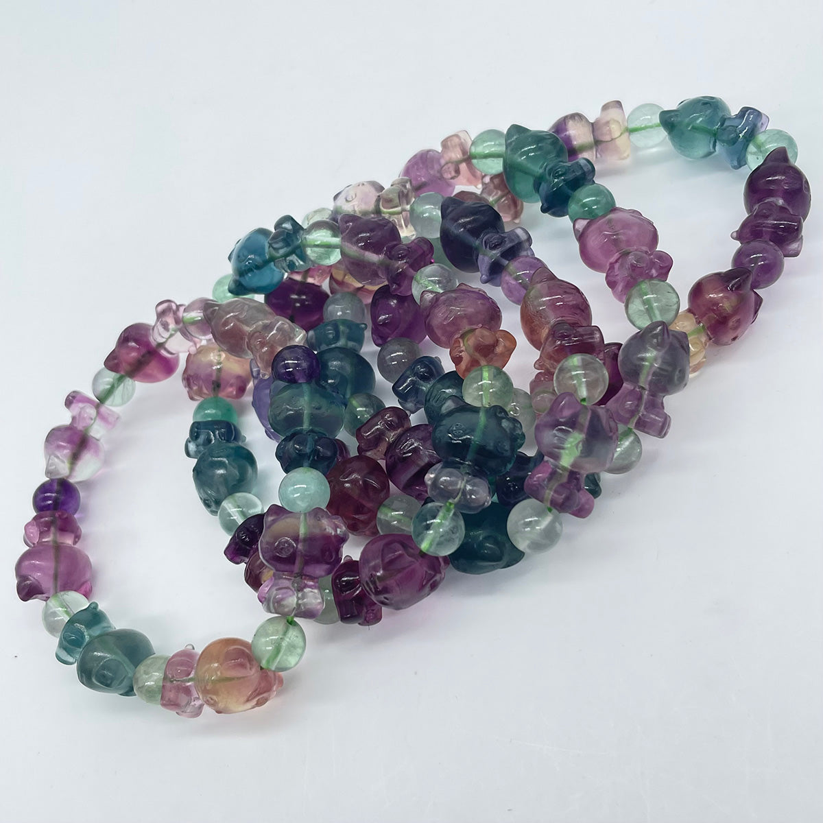 Fluorite Kitty Bead Bracelet Real Crystal Bracelet Healing Stones Bracelets For Women