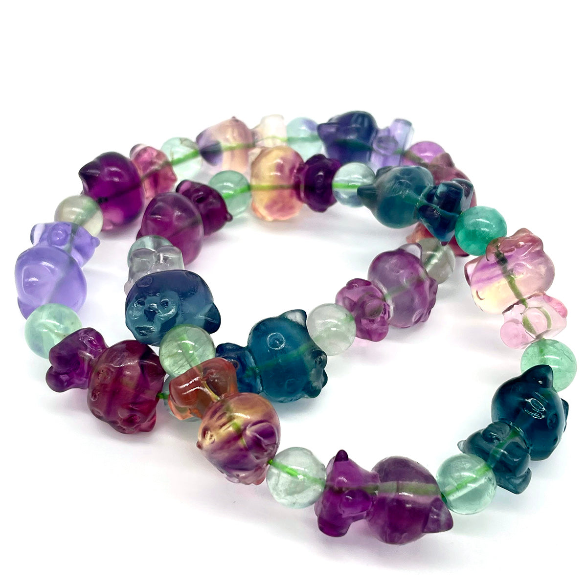 Fluorite Kitty Bead Bracelet Real Crystal Bracelet Healing Stones Bracelets For Women