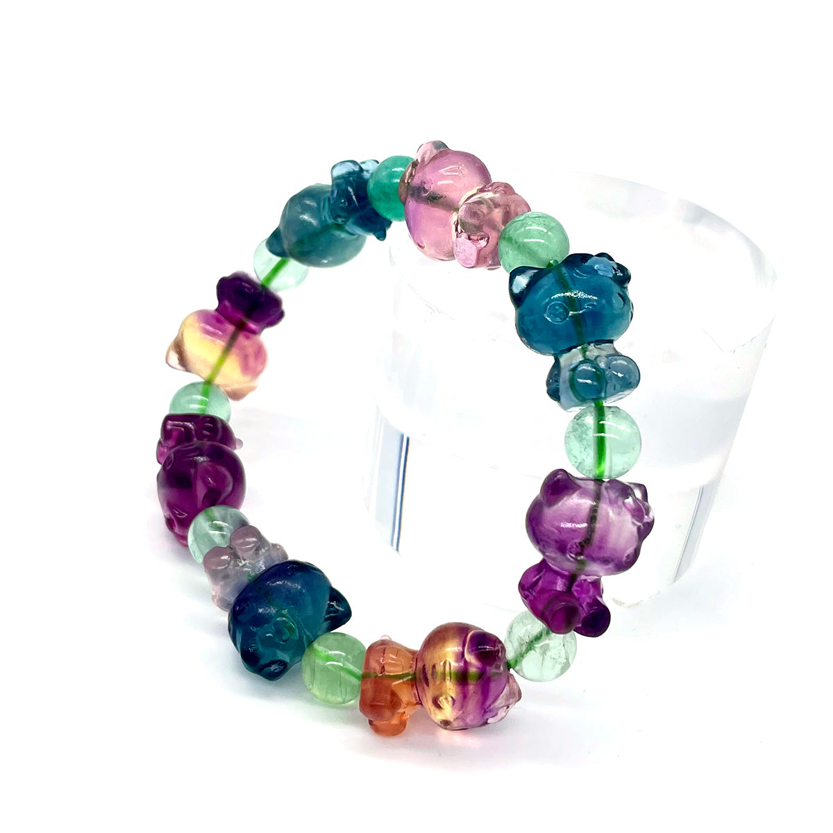 Fluorite Kitty Bead Bracelet Real Crystal Bracelet Healing Stones Bracelets For Women