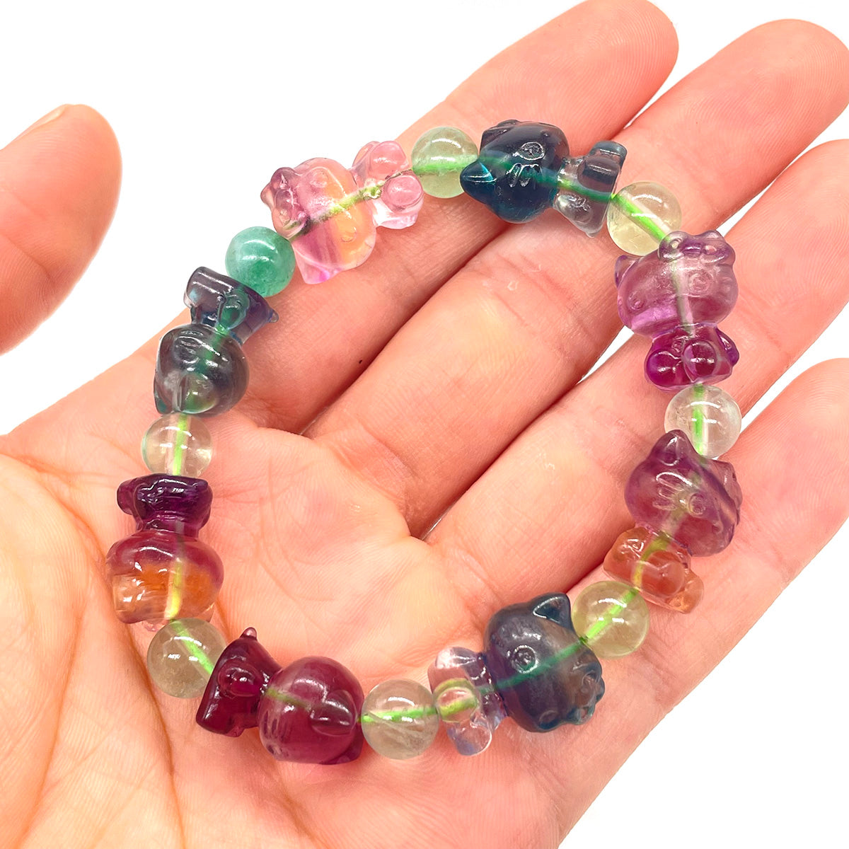 Fluorite Kitty Bead Bracelet Real Crystal Bracelet Healing Stones Bracelets For Women