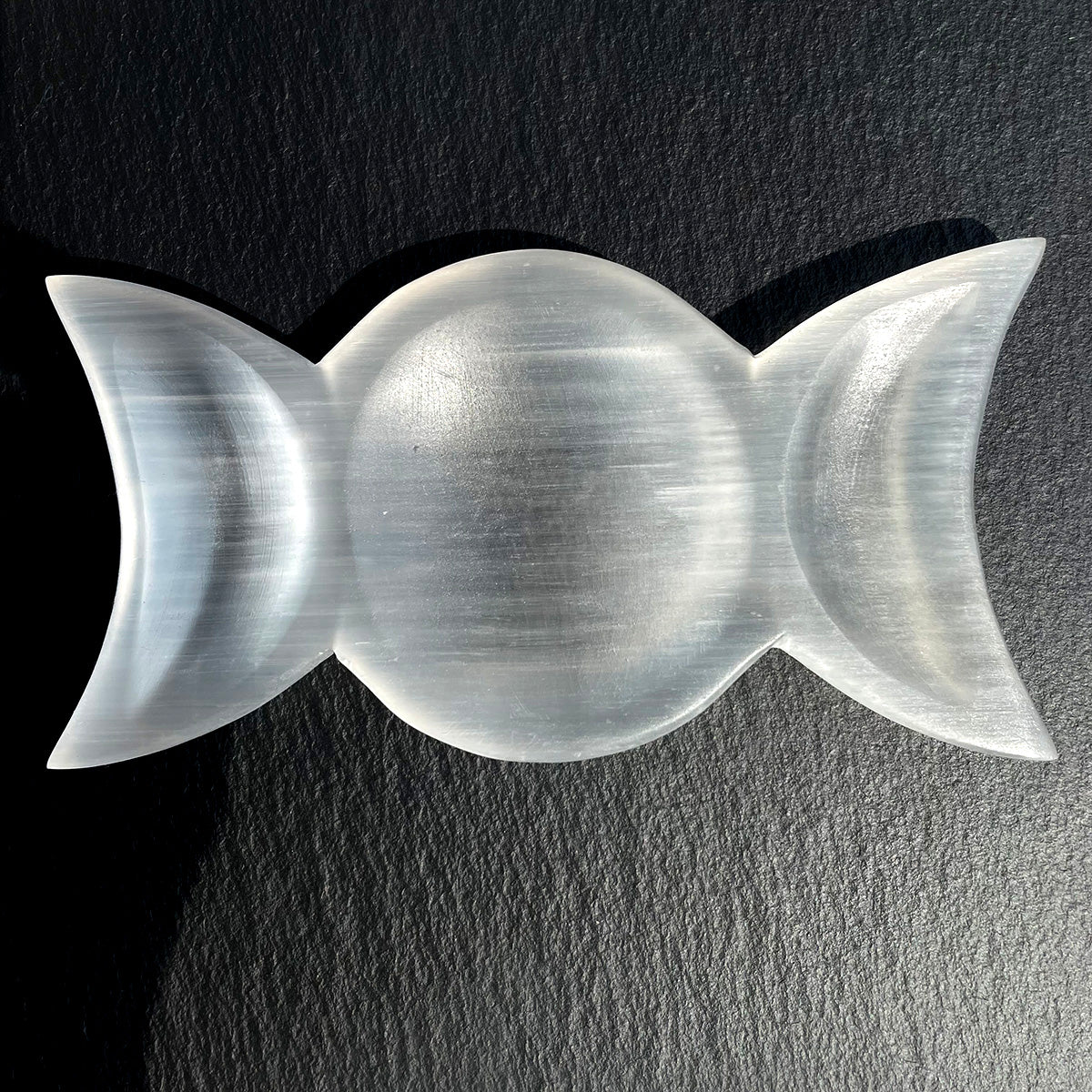 Selenite Triple Moon Goddess Charging Bowl - Crystal Cleansing & Altar Dish